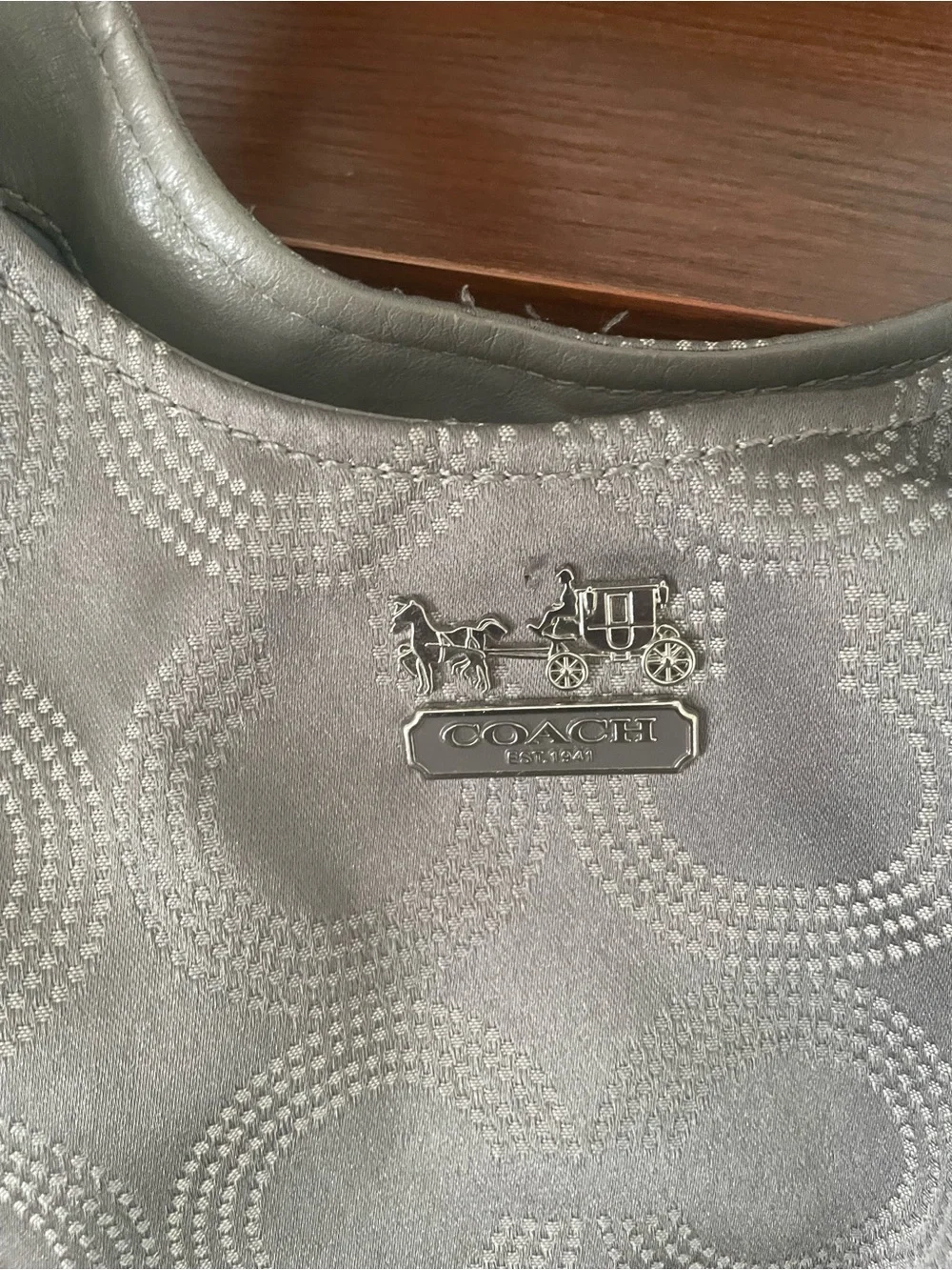 Coach Silver-Gray Circle Print Shoulder Bag with Dual Handles